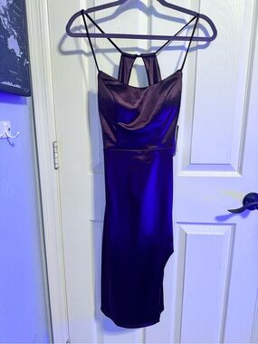 baby blue maxi dress formal Blaise Blue Satin Maxi Dress - US 4